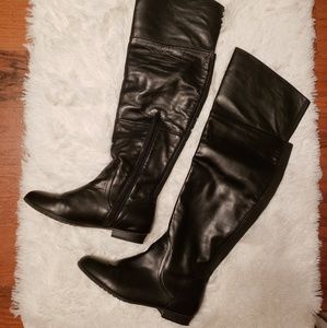 Black leather over the knee boot